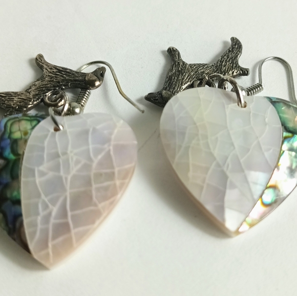 Natural Handcrafted Mother of Pearl Abalone Heart and Dog Charm Earrings - Picture 8 of 10